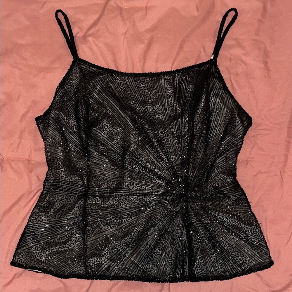 Papell Boutique Vintage Beaded Black Camisole Elegant Going Out Event Top Large